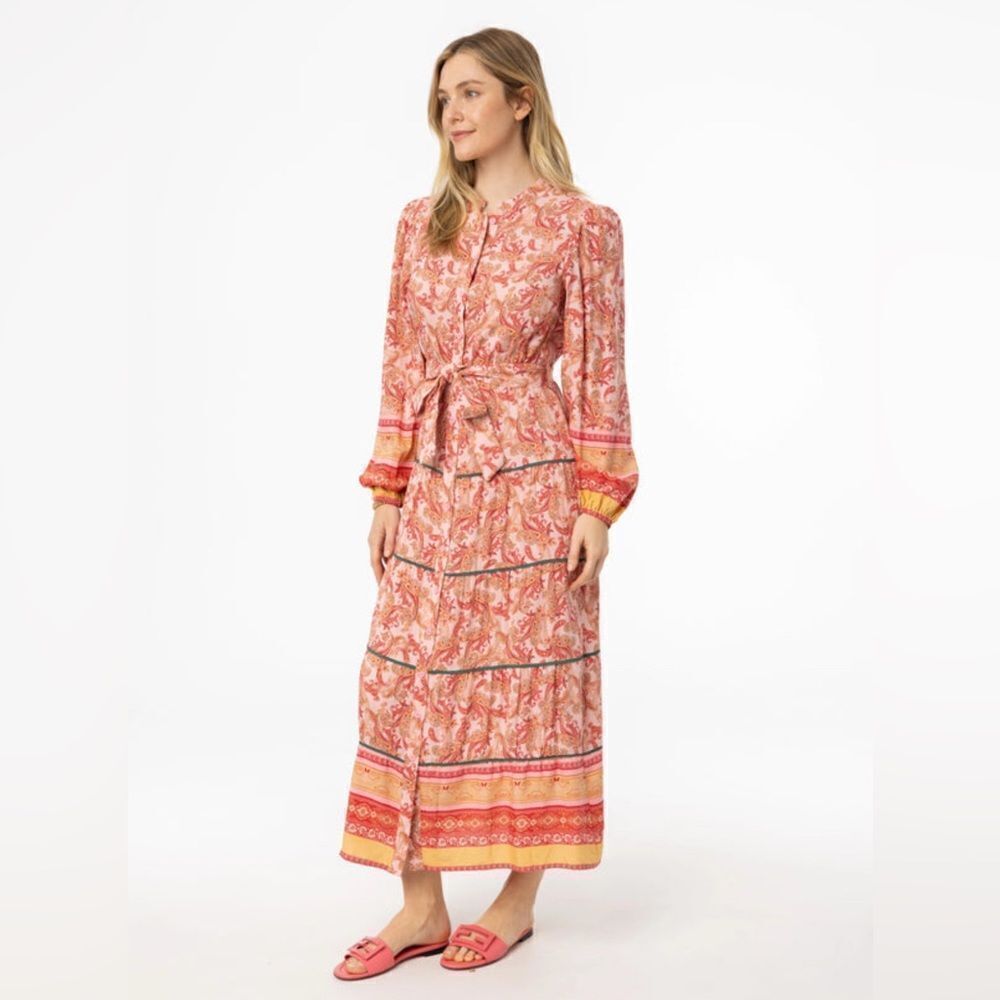 ✨ Dress Blank Printed Tiered Maxi Dress Pink XS NWT NO BELT